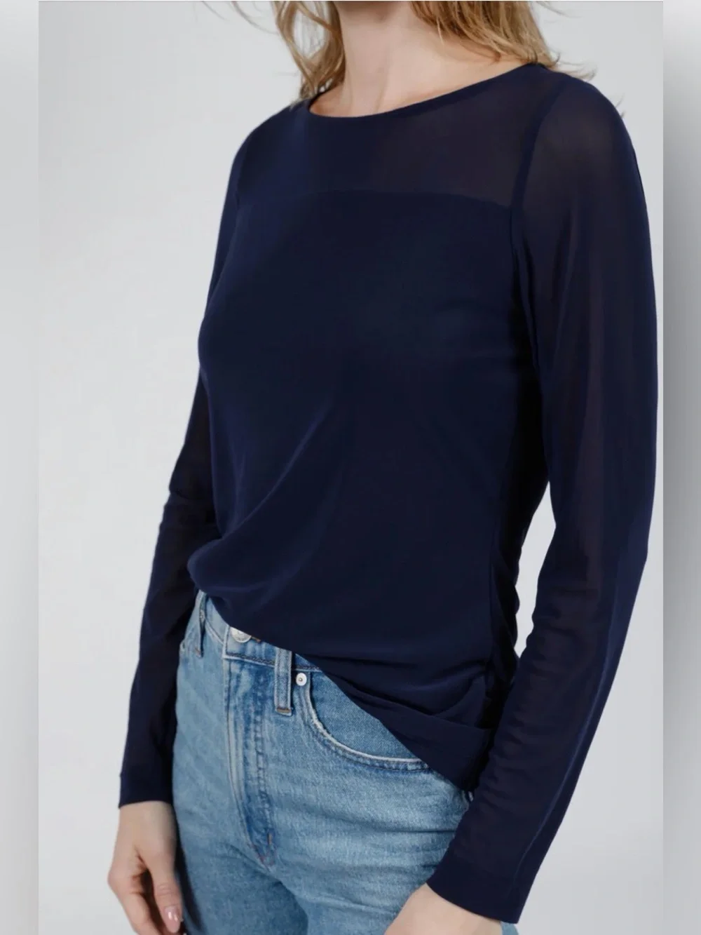 NWT Hilton Hollis Navy Power Mesh Bateau Top Sz S - Picture 3 of 5